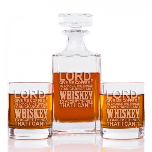 East Urban Home Lord Give Me Coffee To Change The Things I Can Change And Whiskey To Accept Things That I Can Classic Square 3 Piece Beverage Serving Set EUBM4995